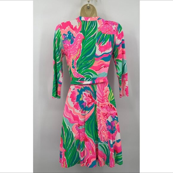Lilly Pulitzer Emilia wrap dress stretch jersey knit bird paradise tropical XS - Picture 3 of 4